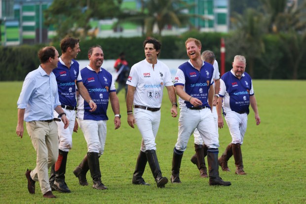 SINGAPORE, SINGAPORE - AUGUST 12: Prince Harry, The Duke of Sussex and players of the Royal Salute Sentebale and Singapore Polo Club can be seen during the Sentebale ISPS Handa Polo Cup on August 12, 2023 in Singapore. The annual Polo Cup has been running since 2010, and to date has raised over £11 million to support Sentebale's work with children and young people affected by poverty, inequality and HIV/AIDS in southern Africa. (Photo by Matt Jelonek/Getty Images for Sentebale)