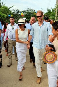 CARTAGENA, COLOMBIA - AUGUST 17: Meghan, Duchess of Sussex and Prince Harry, Duke of Sussex at San Basilio de Palenque during The Duke and Duchess of Sussex Colombia Visit on August 17, 2024 in Cartagena, Colombia. (Photo by Eric Charbonneau/Archewell Foundation via Getty Images)
