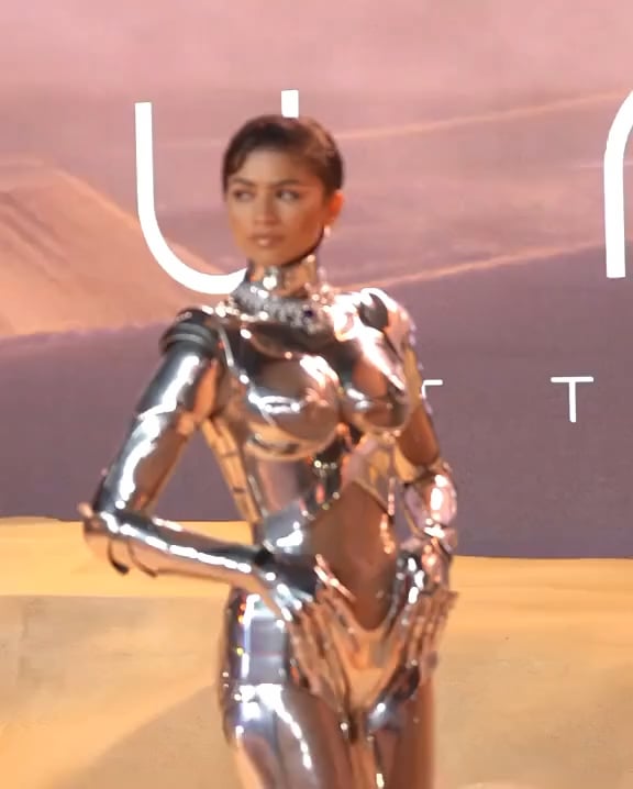 Zendaya wore a fembot look sourced from Thierry Mugler’s AW95 Couture collection to the Dune: Part Two premiere in London | February 2024