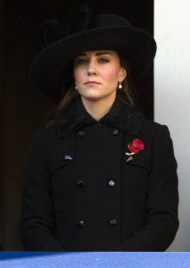 Britain's Catherine, Duchess of Cambridge, attends the Remembrance Sunday service in Whitehall, Central London, on November 11, 2012. Services are held annually across Commonwealth countries during Remembrance Day to commemorate servicemen and women who have fallen in the line of duty since World War I.