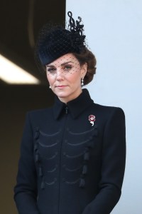 Catherine, Duchess of Cambridge attends the annual Remembrance Sunday memorial at The Cenotaph in a  Catherine Walker coat on Nov. 10, 2019 in London, England.