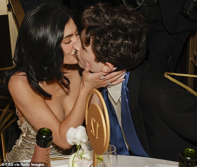 Inside the ceremony, Kylie, 27, was seated right next to Timothee, 29, and the pair were even seen kissing on camera at their table