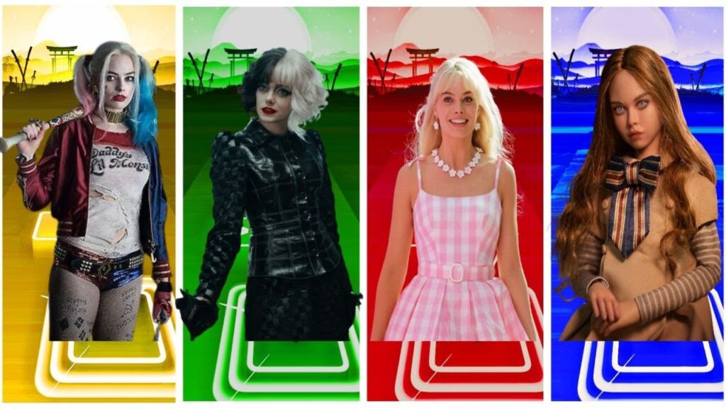 Harley Quinn vs Cruella (Emma Stone) vs Barbie vs Megan (M3gan) - Tiles Hop EDM Rush