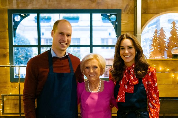 The Prince and Princess of Wales with Dame Mary Berry in 2019