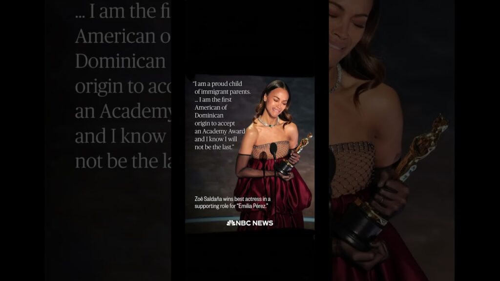 🥹 Zoë Saldaña wins her first Oscar! #zoe #saldana #actress #oscars #emiliapérez #shorts #dominicana