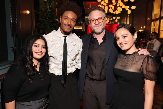 Eric Charbonneau/Apple TV+ via Getty Keyla Monterroso Mejia, Dewayne Perkins, Seth Rogen and Chase Sui Wonders