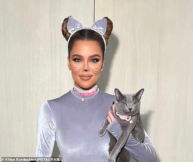 Last year Khloe was accused of FaceTuning her Russian Blue cat after fans noticed the feline's changed features in a Valentine's Day post