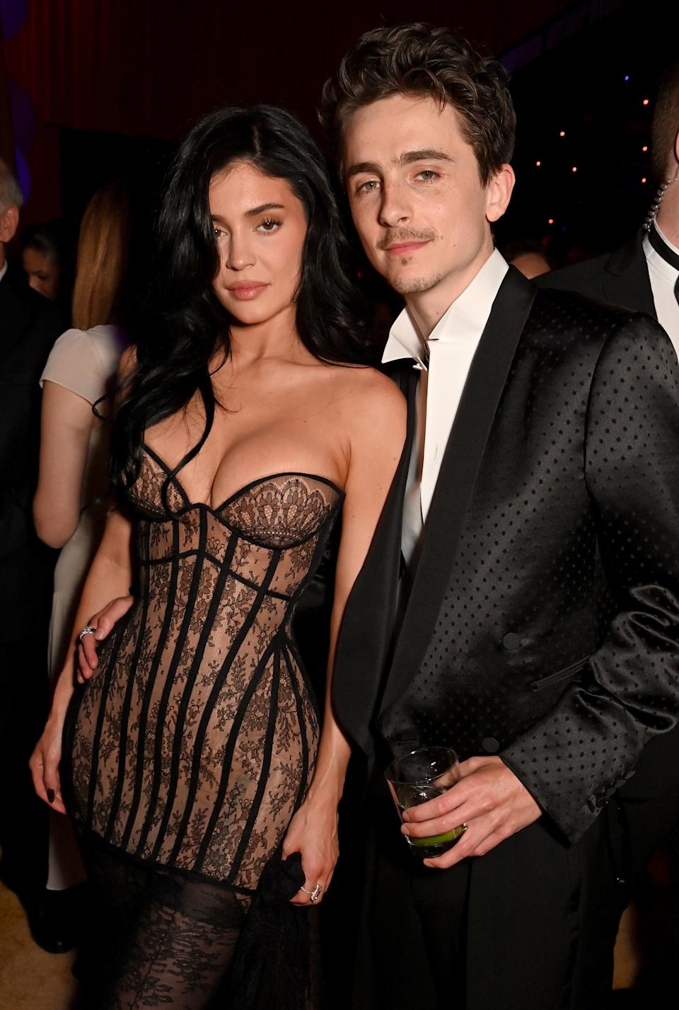 Kylie Jenner and Timothée Chalamet at the 2025 Vanity Fair Oscar Party.