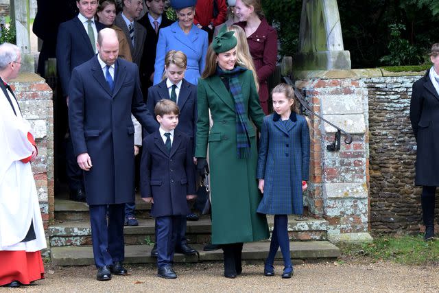 Getty Images Prince William, Prince George, Prince Louis, Princess Kate, and Princess Charlotte attend the 2024 Christmas morning service at St. Mary Magdalene Church