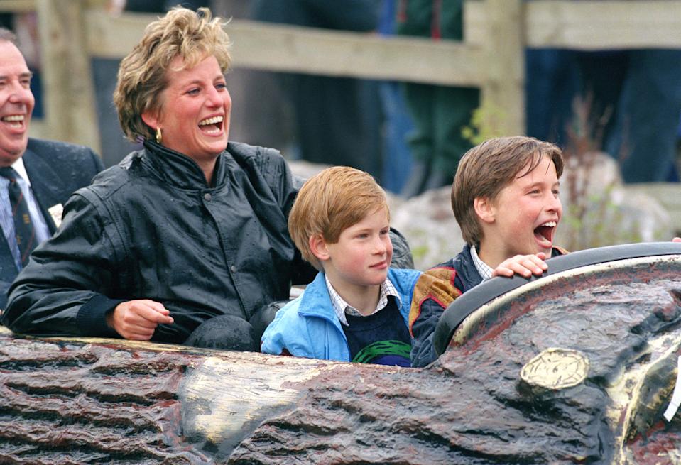 Princess Diana, Prince Harry, and Prince William at Thorpe Park amusement park in April 1993