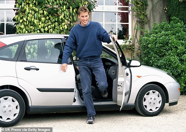Prince William was first snapped behind the wheel of a car in 1999 on the Highgrove Estate after passing his driving test in a Mk 1 Ford Focus