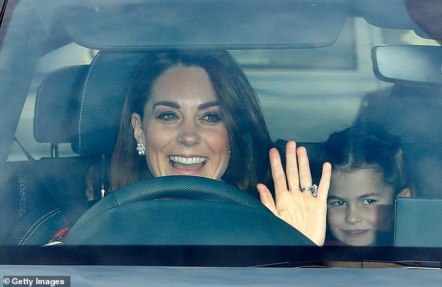 In 2019, the-then Duchess of Cambridge was snapped smiling as she drove her children to Queen Elizabeth's annual Christmas lunch at Buckingham Palace