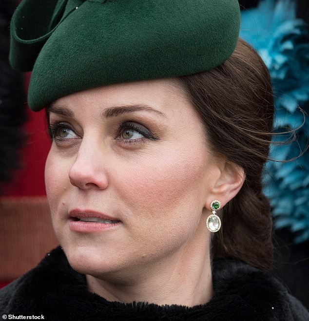 Pictured: Kate wearing Kiki McDonough's Amethyst Oval Drop Earrings at the St Patrick's Day Parade, Cavalry Barracks, in 2018
