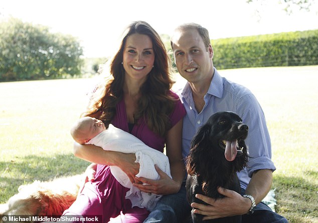 The Princess and Princess of Wales are snapped alongside newborn Prince George and dog Lupo in 2013