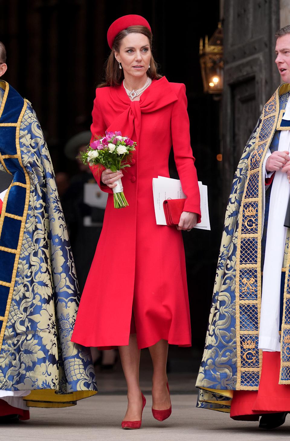 Catherine, Princess of Wales leaves after attending the annual celebrations for Commonwealth Day at Westminster Abbey on March 10, 2025 in London, England.