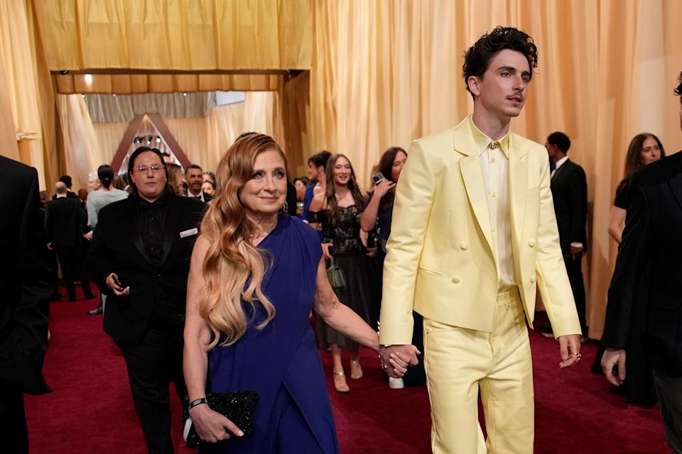 Nicole Flender, left, and Timothée Chalamet