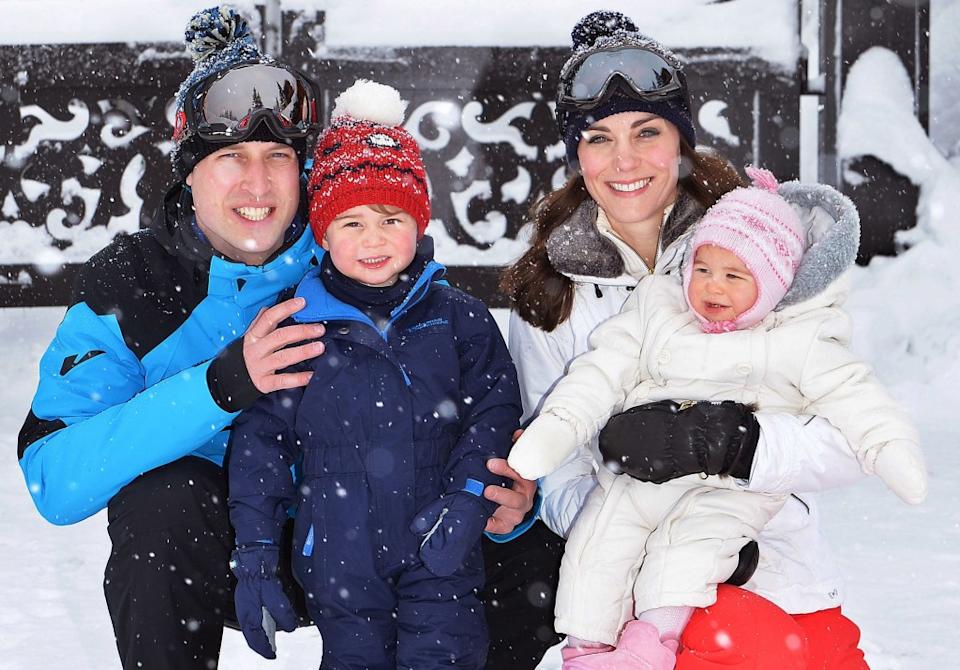 William, George, Kate and Charlotte in the French Alps in 2016. Getty Images