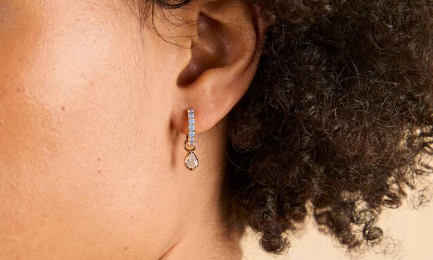 Astrid & Miyu's Blue Pear Charm Gold Huggies