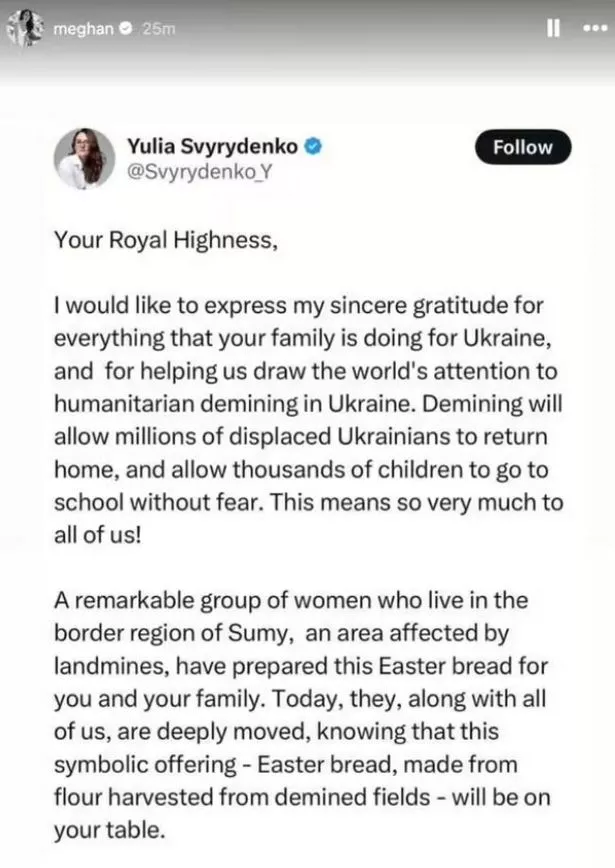 Meghan shared a message on her Instagram story