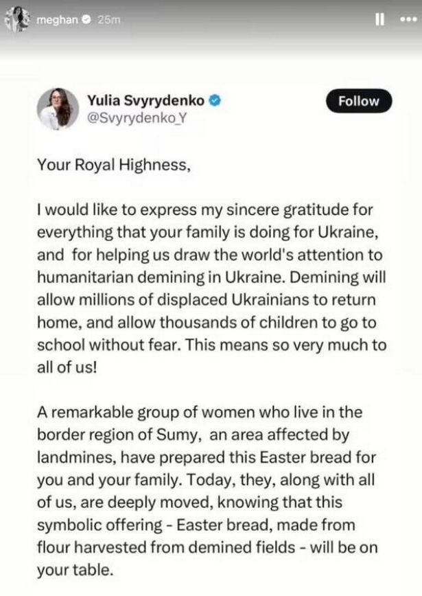 Meghan shared a message on her Instagram story