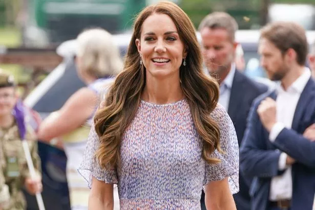 Britain's Catherine, Duchess of Cambridge smiles as she visits Cambridgeshire County Day at Newmarket Racecourse on June 23, 2022. Comprising of 120 exhibitors from Cambridgeshire businesses, charity, community and public sectors, The Duke and Duchess visit a number of stalls and meet members of the public. The County Day also celebrates The Platinum Jubilee year of Her Majesty The Queen. (Photo by Paul Edwards / POOL / AFP) (Photo by PAUL EDWARDS/POOL/AFP via Getty Images)