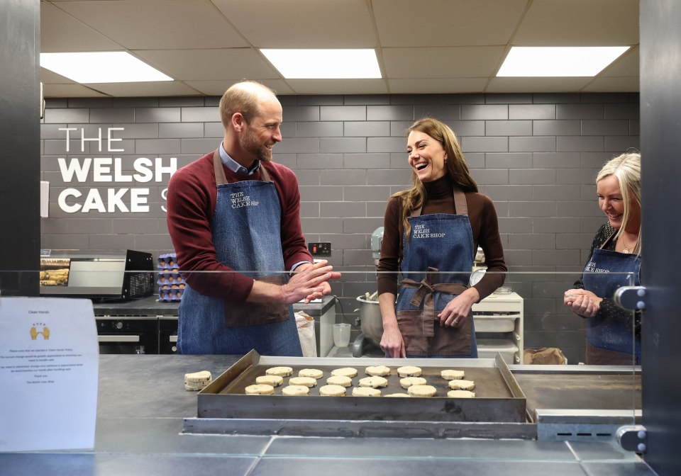 The Prince and Princess of Wales making Welsh cakes at a market.