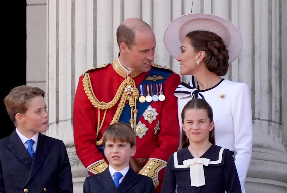 The Prince and Princess of Wales with their children, Prince George, Prince Louis and Princess Charlotte, on the balcony of Buckingham Palace after Trooping the Colour (Gareth Fuller/PA) (PA Wire)