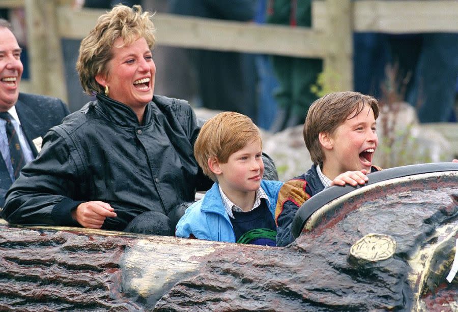 Picture From File:Diana Princess Of Wales, Prince William & Prince Harry Visit The ‘Thorpe Park’ Amusement Park. . (Photo by Julian Parker/UK Press via Getty Images)
