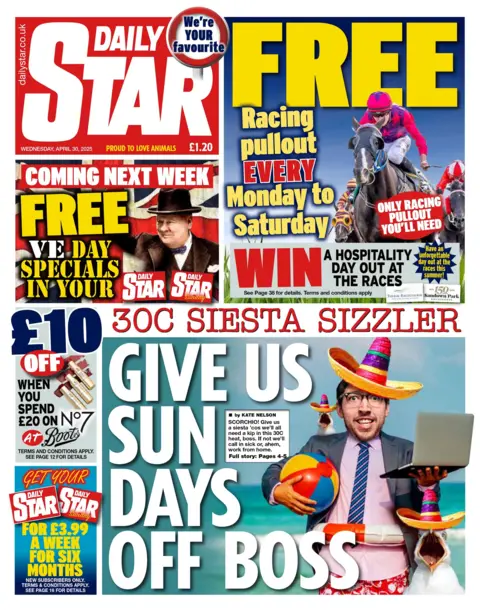 The headline on the front page of the Daily Star reads "give us sun days off boss."