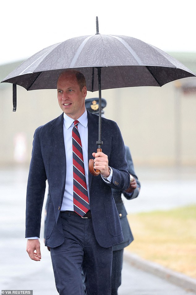 The Prince of Wales was all smiles as he arrived at for a visit to the RAF Valley airbase in Anglesey - for the first time since taking on the role of Royal Honorary Air Commodore from King Charles III