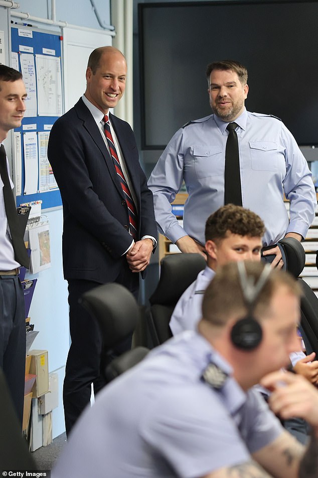 During today's visit, William was also pictured talking to base personnel inside the Air Traffic Control Tower, appearing deeply impressed as he watched them at work