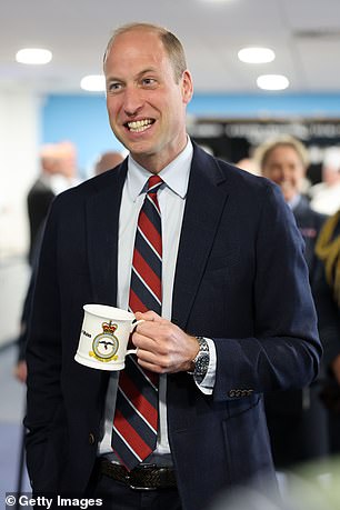 William with his personalised mug as he spoke to RAF personnel