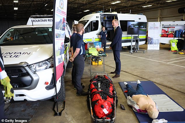 Prince William, Prince of Wales talks to personnel of the RAF Mountain Rescue Service