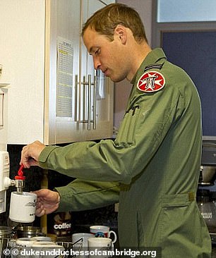 Prince William making a cup of tea whilst working as a helicopter search and rescue pilot at RAF Valley on Anglesey, Wales, in 2012