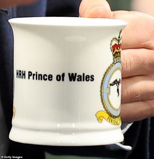 On this week’s visit the future king was handed a steaming brew in a mug with the name ‘Prince of Wales’ emblazoned on it