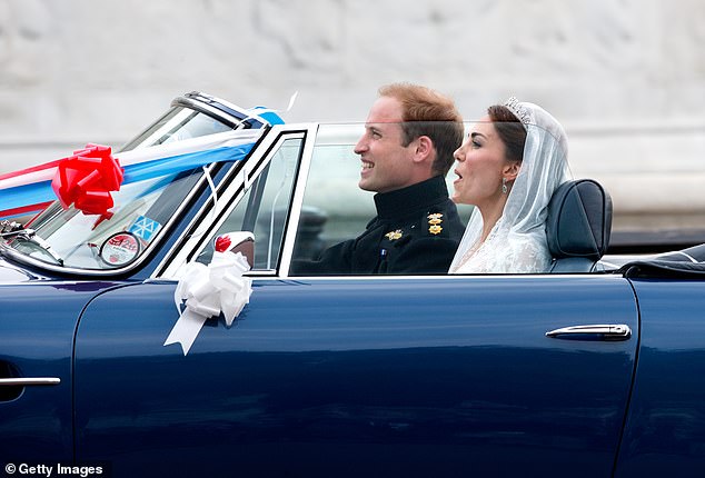 William and Kate drove from Buckingham Palace to Clarence House in Prince Charles's 1969 Aston Martin DB6 Volante, following their first wedding reception
