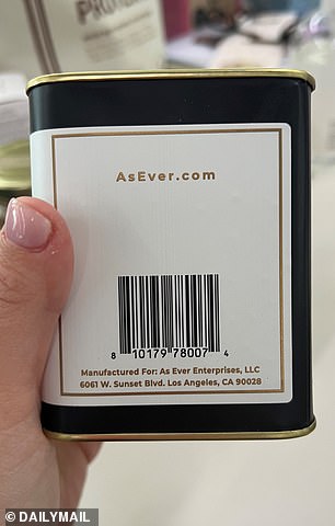 The products - launched with much fanfare earlier this month - say on the label 'Manufactured For: As Ever Enterprises, LLC, 6061 W. Sunset Blvd, Los Angeles, CA, 90028