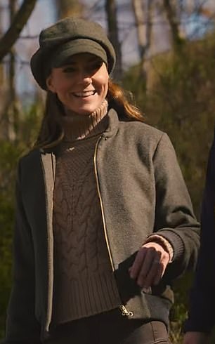 The Princess of Wales wearing her new baker boy hat when she visited Lake Windermere