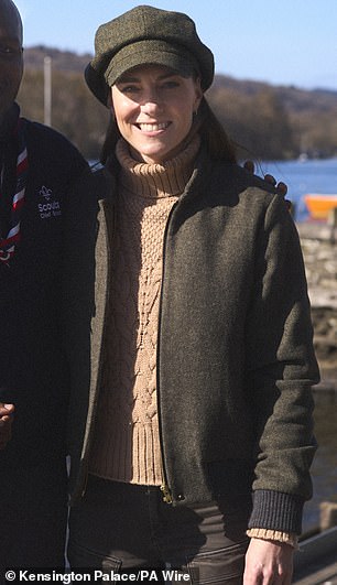 Catherine was also seen wearing a tweed Bella           Hoskyns jacket to go with her green tweed Really    Wild Clothing cap