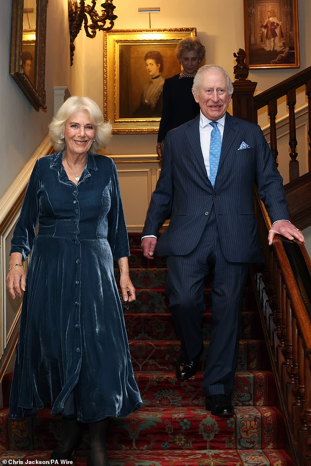 King Charles with Queen Camilla at Clarence House in London. His Majesty has not met his youngest son in over a year and Harry only hears news of his father's health through the media