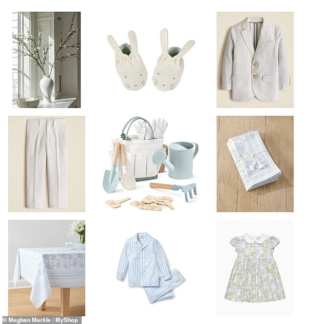 Other clothing items on Meghan's shopping link included bunny-shaped 'baby booties' from Meri Meri, a boy's linen suit from J. Crew and gingham pajamas from Petit Plume