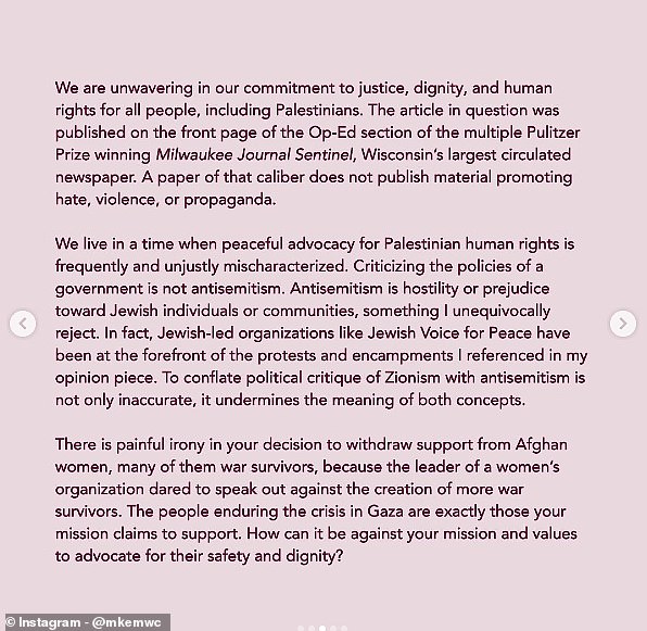 The letter was shared to the official Instagram page for the Milwaukee Muslim Women¿s Coalition
