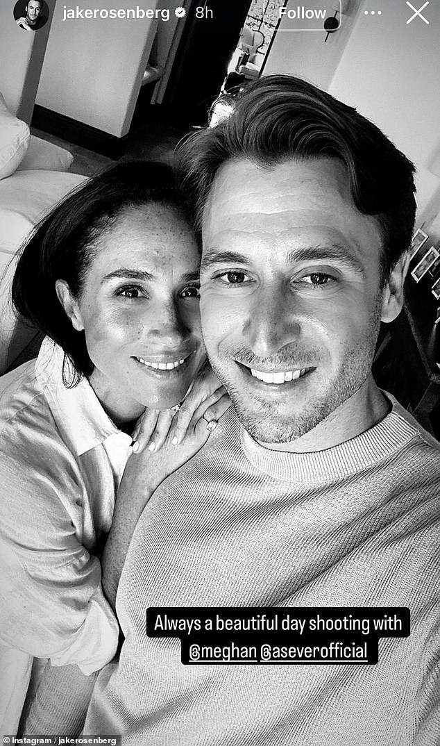 The Duchess of Sussex , 43, was seen posing for a selfie with New York-based fashion cameraman Jake Rosenberg, placing both hands on his shoulder on Saturday