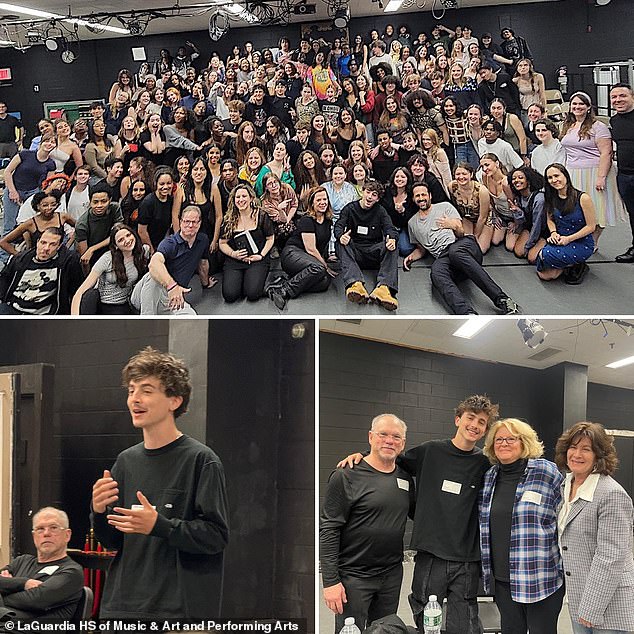 The A Complete Unknown actor delighted pupils at New York's Fiorello H. LaGuardia High School, which he graduated from in 2013