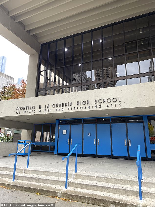 'When you have a guest speaker for your Career Management class... and Timothee Chalamet walks in the room... you know it's going to be a great day,' the caption read; the exterior of the school