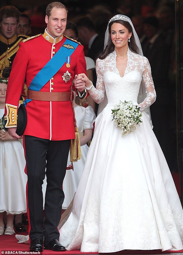 Kate in a Sarah Burton for Alexander McQueen dress on her wedding day 14 years ago today