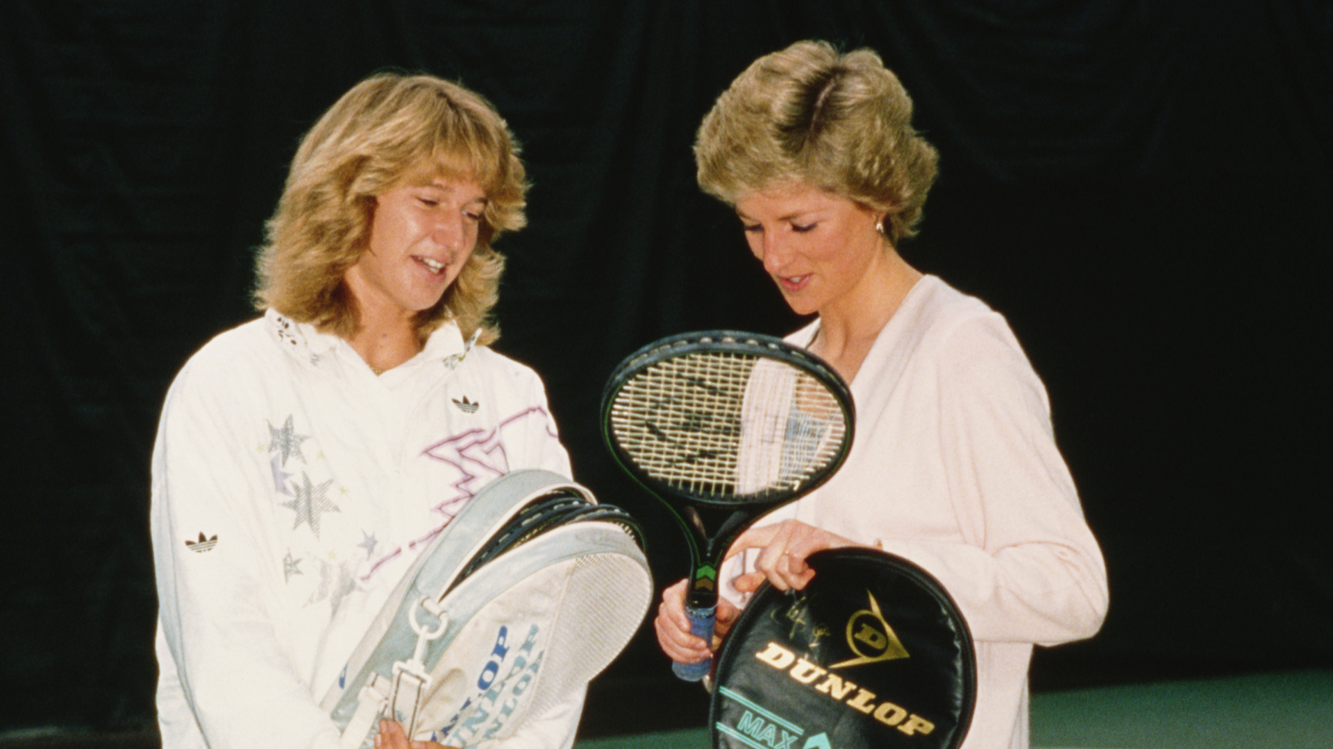 Princess Diana (1961 - 1997) with German tennis player Steffi Graf at the Vanderbilt Raquet Club, London, 10th June 1988