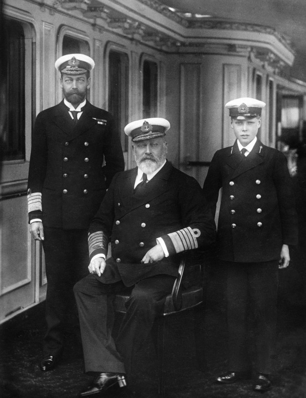 Edward VII, center is shown with his son and grandson,...
