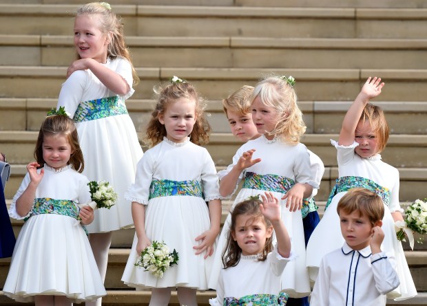 Bridesmaids and page boys, including Prince George, center, and Princess...