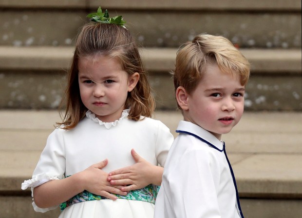 Prince George and Princess Charlotte arrive for the the wedding...